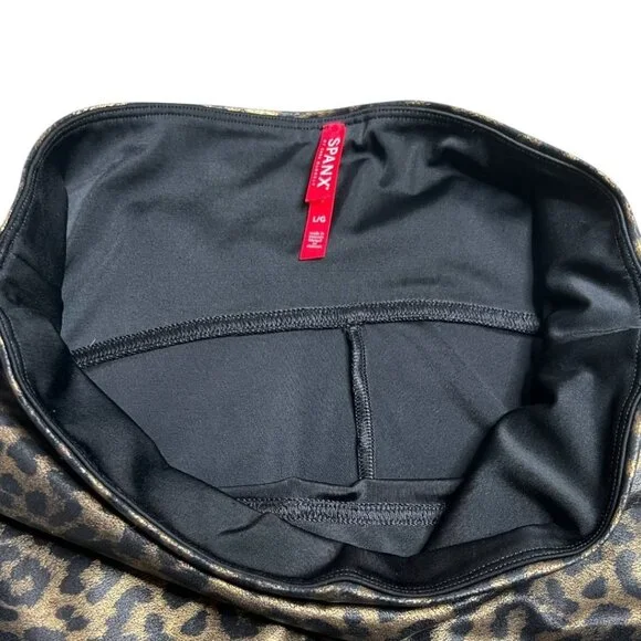 SPANX Faux Leather Shiny High Rise Animal Print Cheetah Leopard Leggings Large‎ - Picture 5 of 5